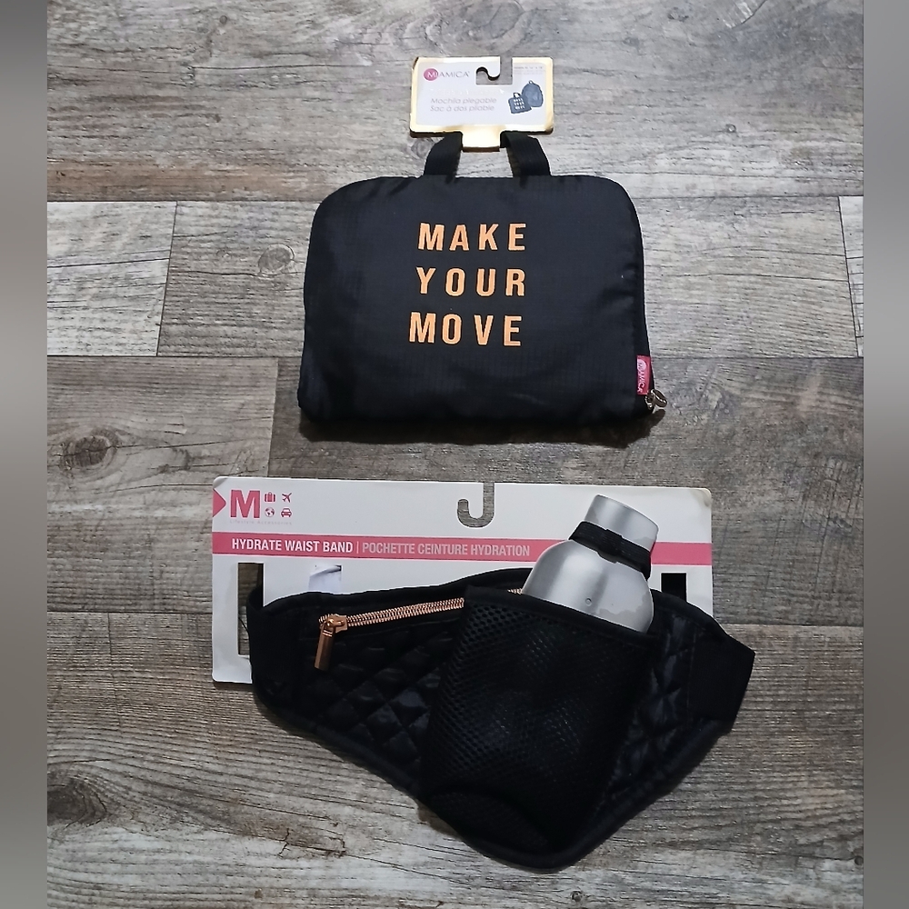 MIAMICA Black 'Make Your Move' Foldable Travel Bag + Hydrate Waist Band